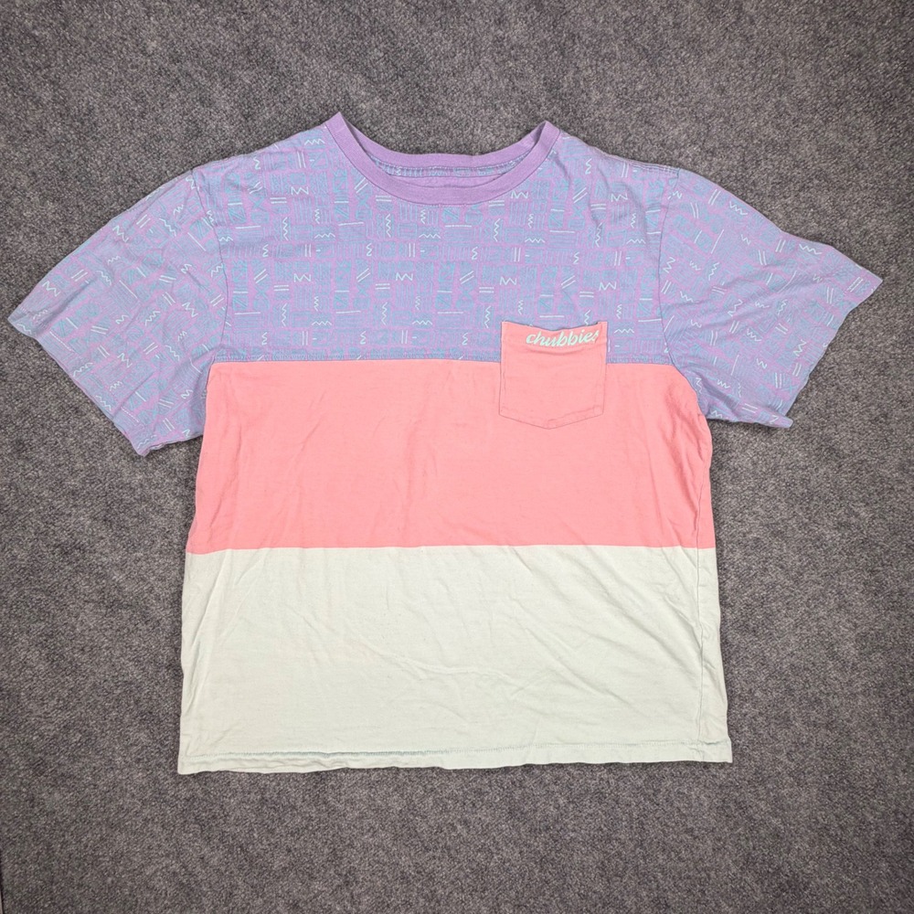 Chubbies Mens Large Colorblock Pocket T-Shirt Retro Geometric Pink Purple 0570